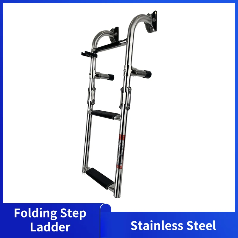 

High Quality Stainless Steel 2+1 Step Ladder Folding Step Ladder With Teak Treads For Boat Yacht Marine Hardware