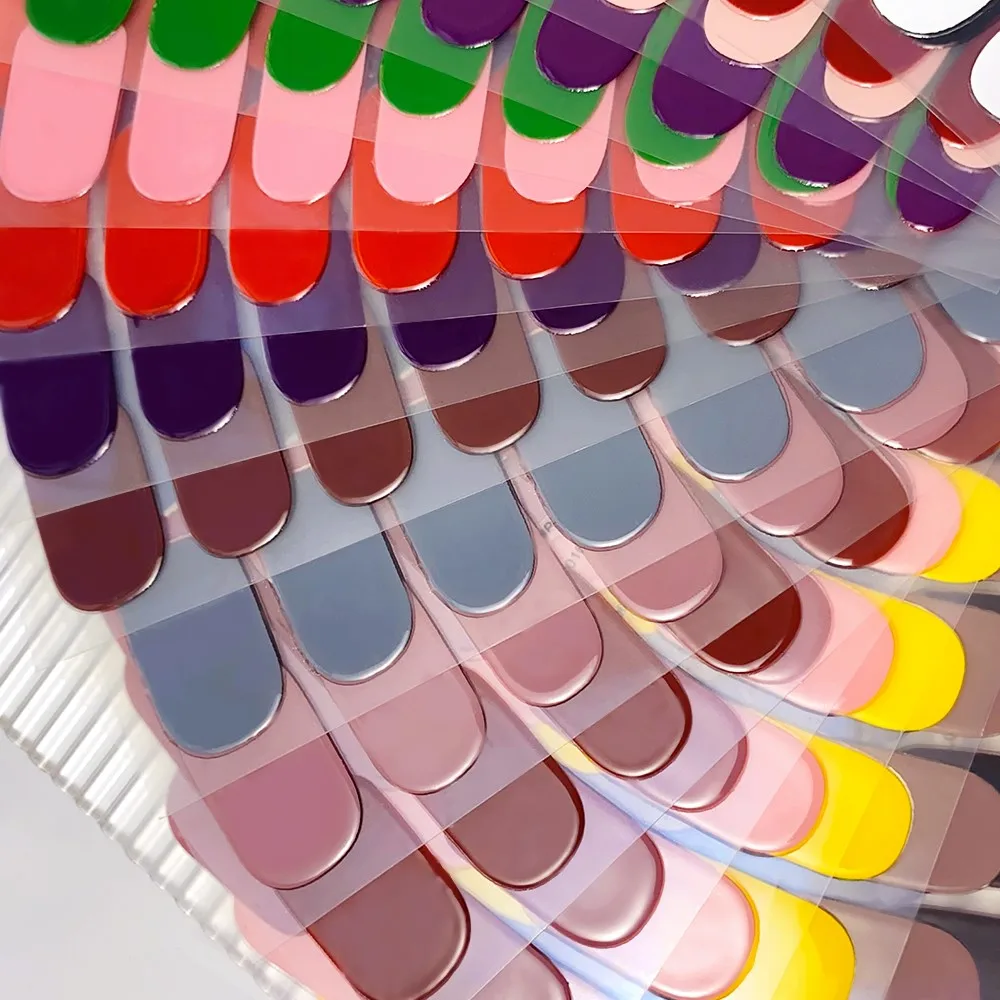 16 Tipps/Blatt Einfarbige Halbgehärtete Gel-Nagelfolien Langanhaltende UV-gehärtete Gel-Nagelaufkleber Vollständige Abdeckung Glänzende Gel-Nagelstreifen123