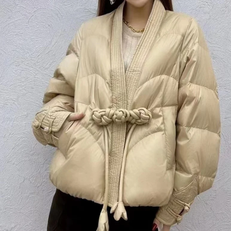 2024 Autumn/Winter New Women\'s Oversized Down Cotton Jacket V-neck Commuter Jacket