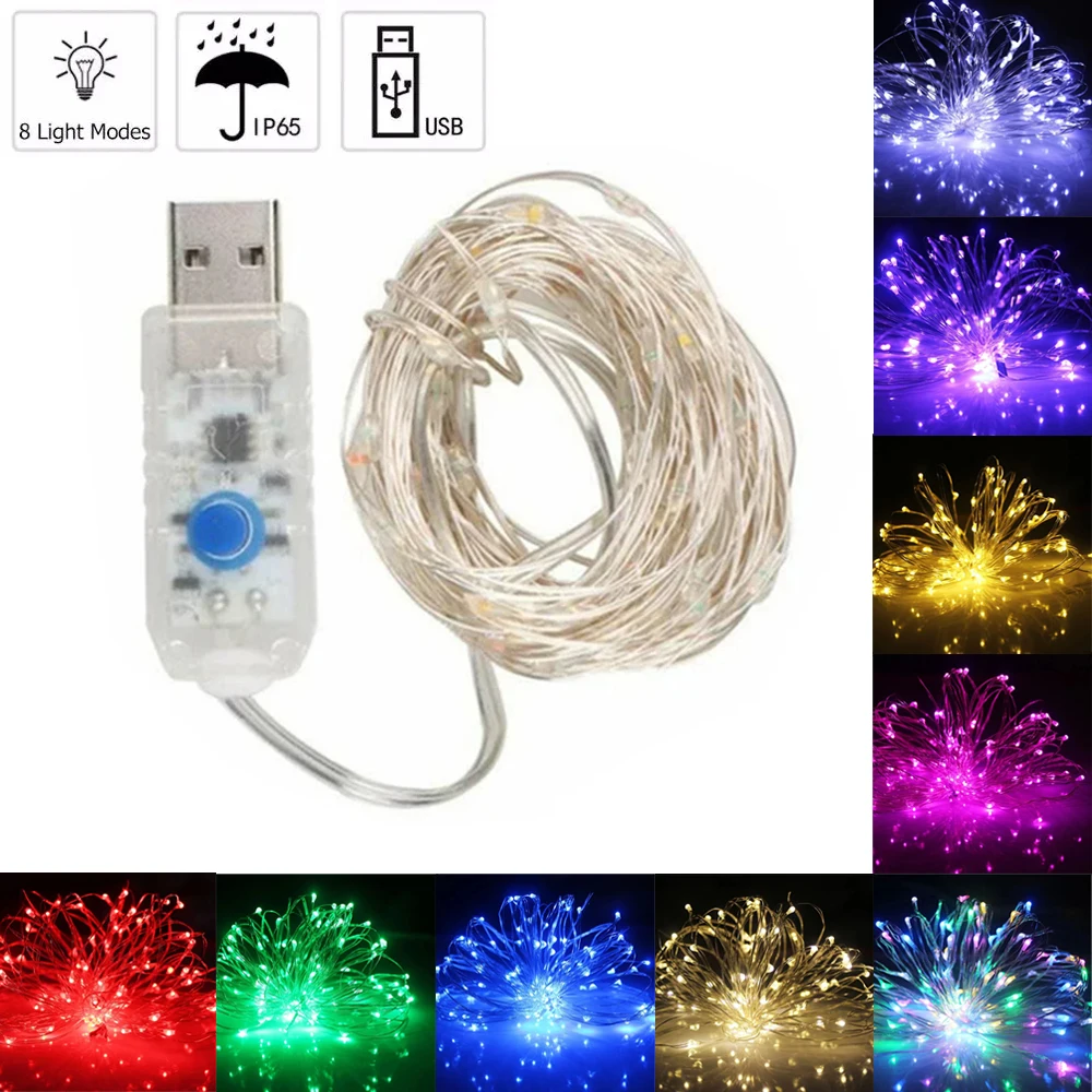 1m-10m USB Led String Light 8 Modes Outdoor Home Garland Wedding Holiday Strings Decoration Christmas Party Copper Lights Wire