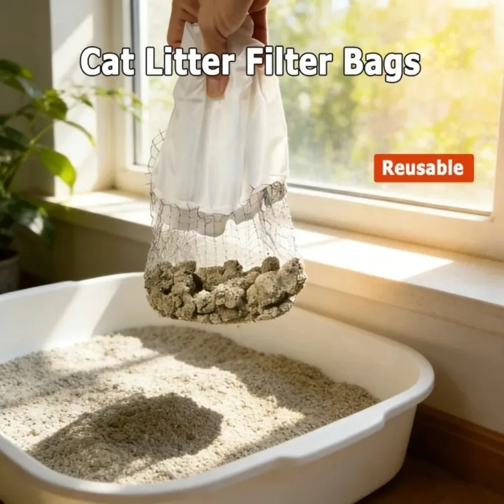10pcs Washable Cat Supplies Grid Filter Bag Plastic Easy To Use Designed for Pet Litter Box Liners Clean Hands-free Fecal Filter