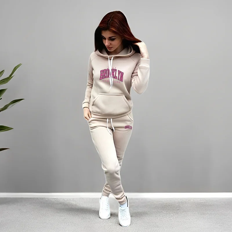 Printing Hooded Tracksuit 2026 Spring Ladies Two Piece Set Outfits Womens Fashion Casual Active Wear Quality Daily Jogging Sport