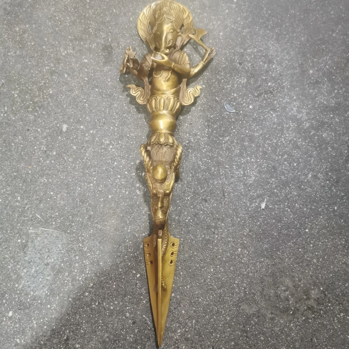 

Tibetan Buddhism Brass Ganesha Elephant Buddha Head Phurba Dagger Holder Statue