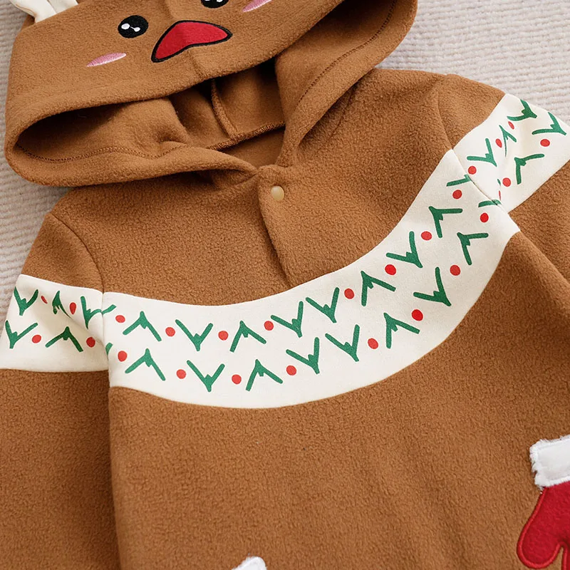 Christmas Cute Reindeer Newborn Clothes Comfortable 0-18 Boys And Girls Spring And Autumn Long Sleeved Baby Hooded Jumpsuit