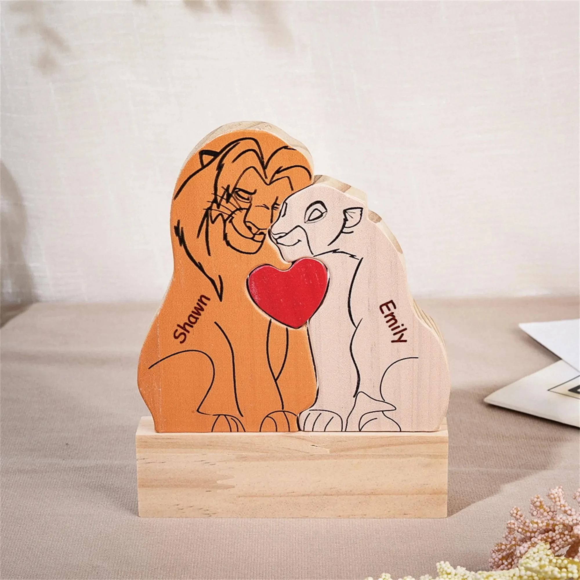 Wooden Lion Family Puzzle,Custom Lion Family Name Puzzle,Family Keepsake Gift, Love Gift For Parents,Home Decor,Christmas Gift