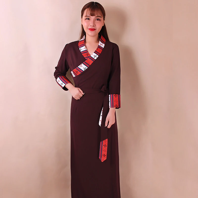 

Tibetan female dress cangpao Mo class queen single-layer New Tibet Costume China National clothes robe flower tier clothing