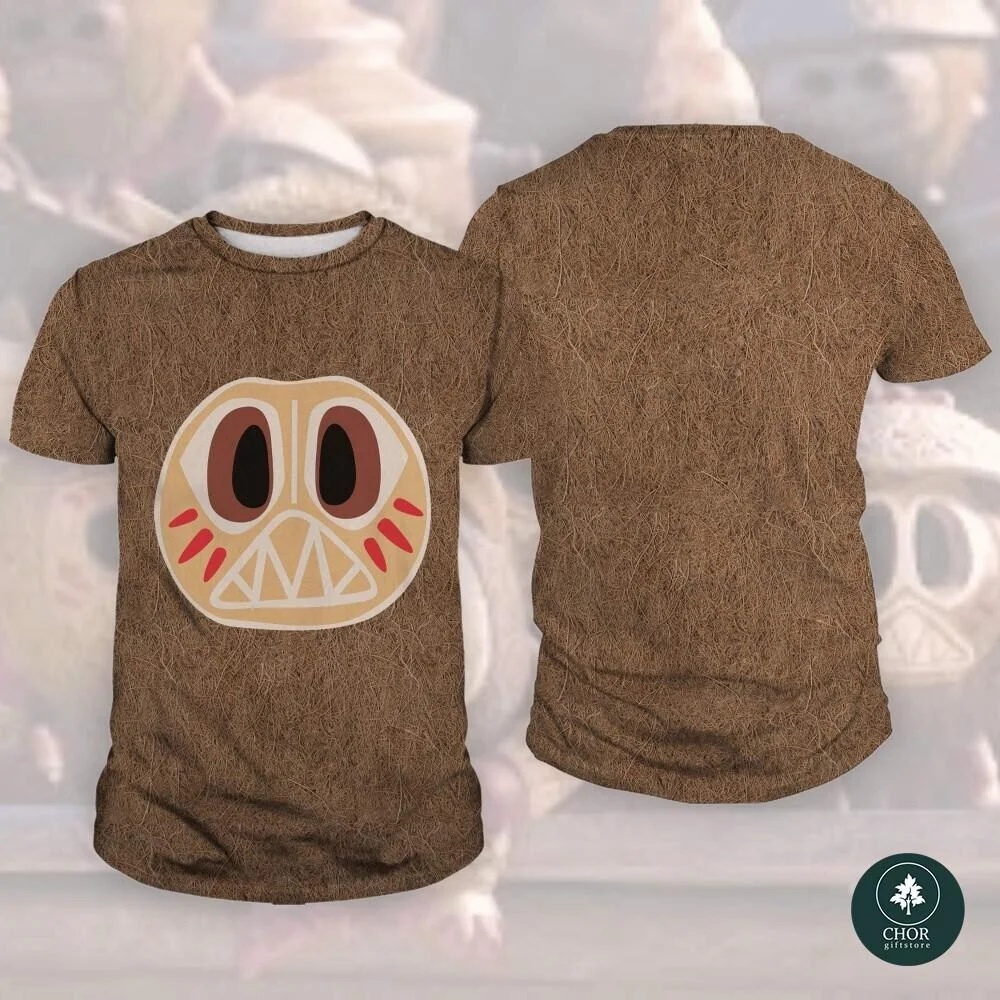 Summer Game Gingerbread Mask Vintage Brown All Over Print Short Sleeve T-Shirt Loose Unisex Casual Top FamilyMatching