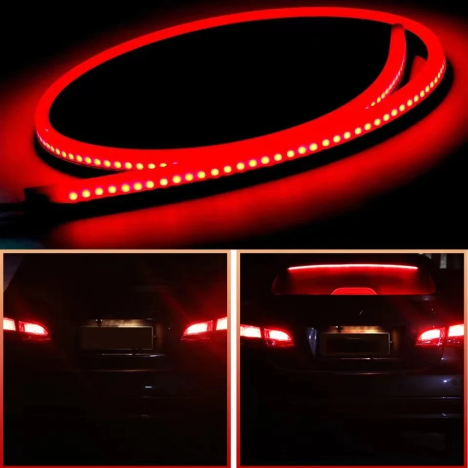 100/90cm Additional Stop Signal Tape Car Rear Flexible Brake Lights Multi-mode Trunk Tail Warning Lamp Waterproof LED Strip 12V