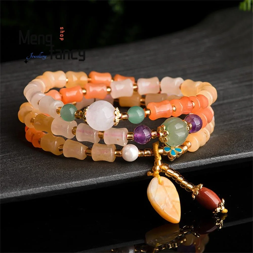 

Natural Golden Silk Jade Colorful Sectional Ancient Style Three Loops Bracelet Exquisite Sexy Young Girls Fashion Luxury Jewelry