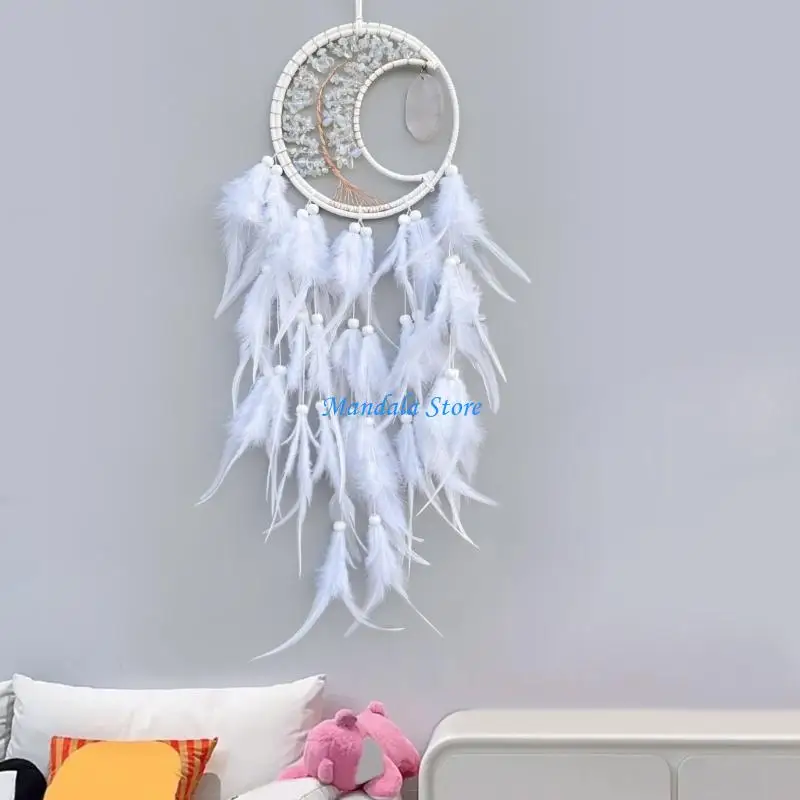 

U2JC Handmade Dreamcatchers Hanging Ornament with Feathered Tassels and Crystal Stone Pendant for Car and Home Wall Decors