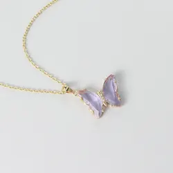 ZHOUYANG Butterfly Necklace For Women Aesthetic Pink Purple Crystal Pendant Choker Chain Jewellry Collars Jewelry Wholesale N227