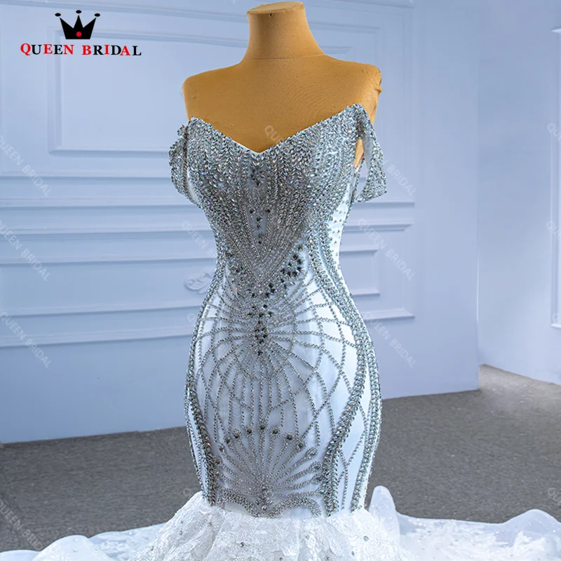 Vestidos De Noiva De Sereia Com Strass E Cristais, Vestido De Noiva Com Pescoço V, Fora Do Ombro, Custom Made, XX52