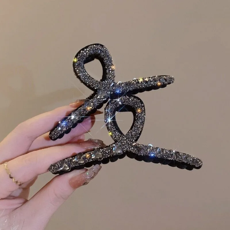 Vintage Exquisite Full Drill Hair Clip Women\'s Elegant Black Shark Clip Ins High-grade Grip Clip