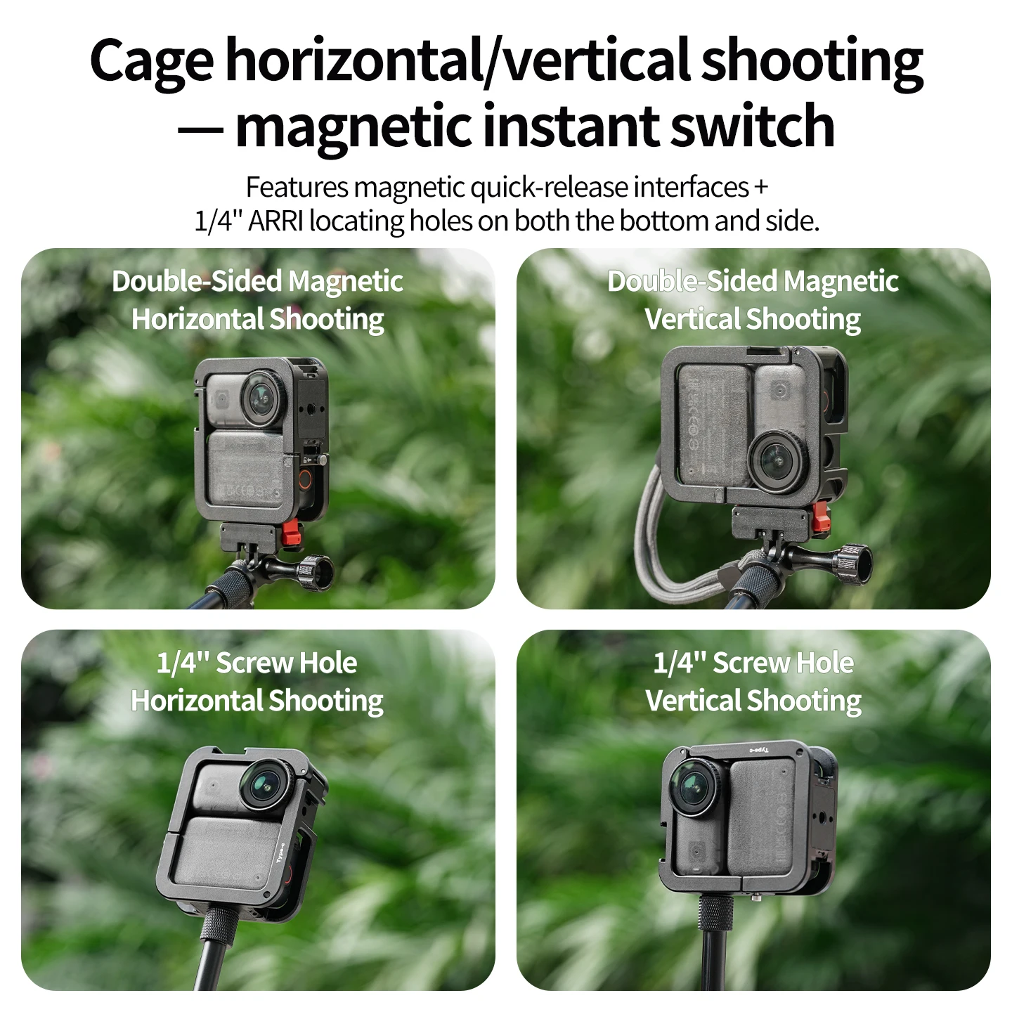 Doppelseitiger Magnetkäfig für DJI Osmo Nano Action-Kamera, Vollschutzrahmen, Cold Shoe, 1/4-Zoll-Stativ, Selfie-Stick-Erweiterung – Detail 3