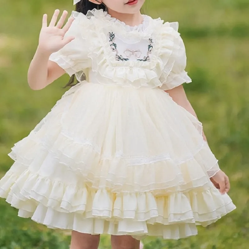 Baby Girl Princess Spanish Tutu Dress Long Sleeve Child Vintage Vestido Lolita Party Birthday Pageant Costume Baby Clothes 1-10Y