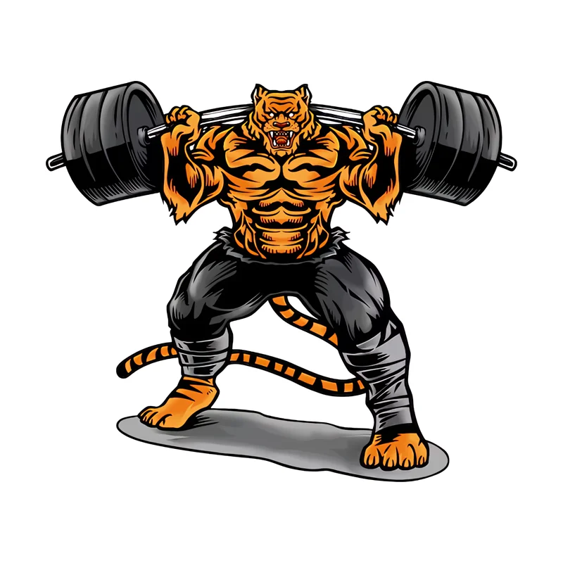 EARLFAMILY Fitness Tiger Car Sticker Interesting Muscle Animals Surfboard Fashion Decal Waterproof Car Accessories Laptop Decor