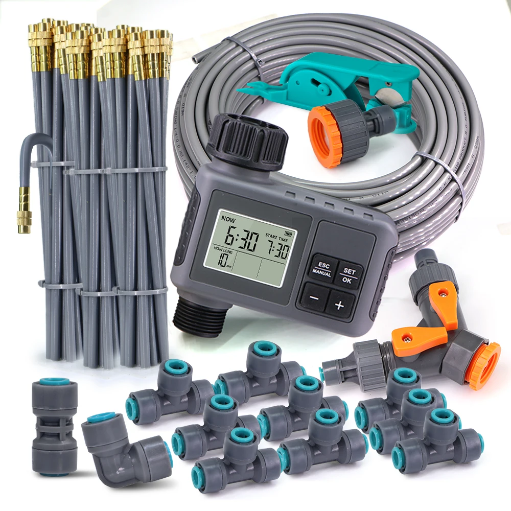 

Программируемый таймер с ЖК-дисплеем, гибкая распылительная насадка, комплект для полива садовых растений, запотевание, охлаждение, автоматическая система орошения