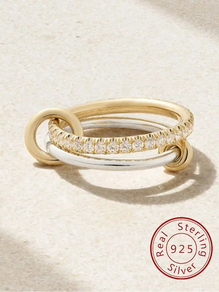 

925 Sterling Silver Simple Fashionable Double Round Zircon Ring For Women Anniversary Luxury High Quality Fine Jewelry