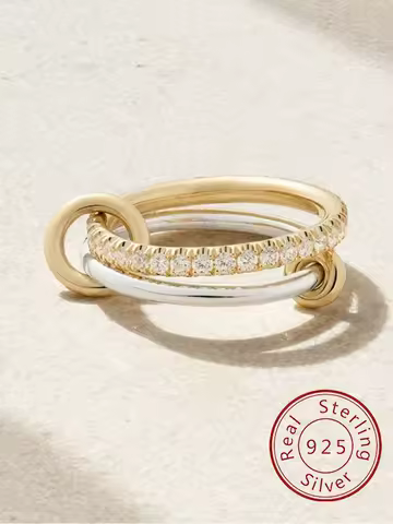 925 Sterling Silver Simple Fashionable Double Round Zircon Ring For Women Anniversary Luxury High Quality Fine Jewelry