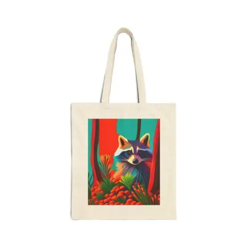 Sindax Cotton Canvas Tote Bag Raccoon in Pop Art Colors Fantasy Style Design 6, Gift