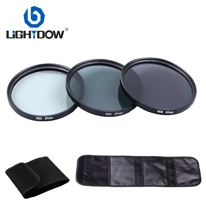 Lightdow 3in1 عدسة تصفية ND2 ND4 ND8 عدة مجموعة 49-82 مللي متر لنيكون سوني بنتاكس كانون كاميرا RU USA ES تسليم المستودعات الخارجية