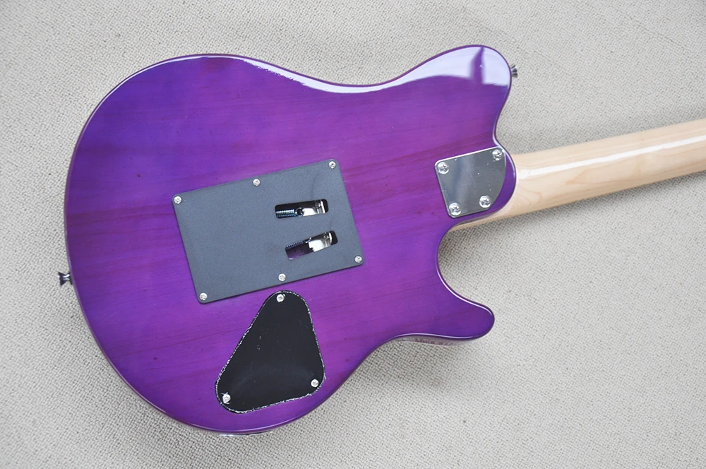 Left Hand Purple Electric Guitar with Quilted Maple Veneer,Maple Fretboard,Humbuckers Pickups