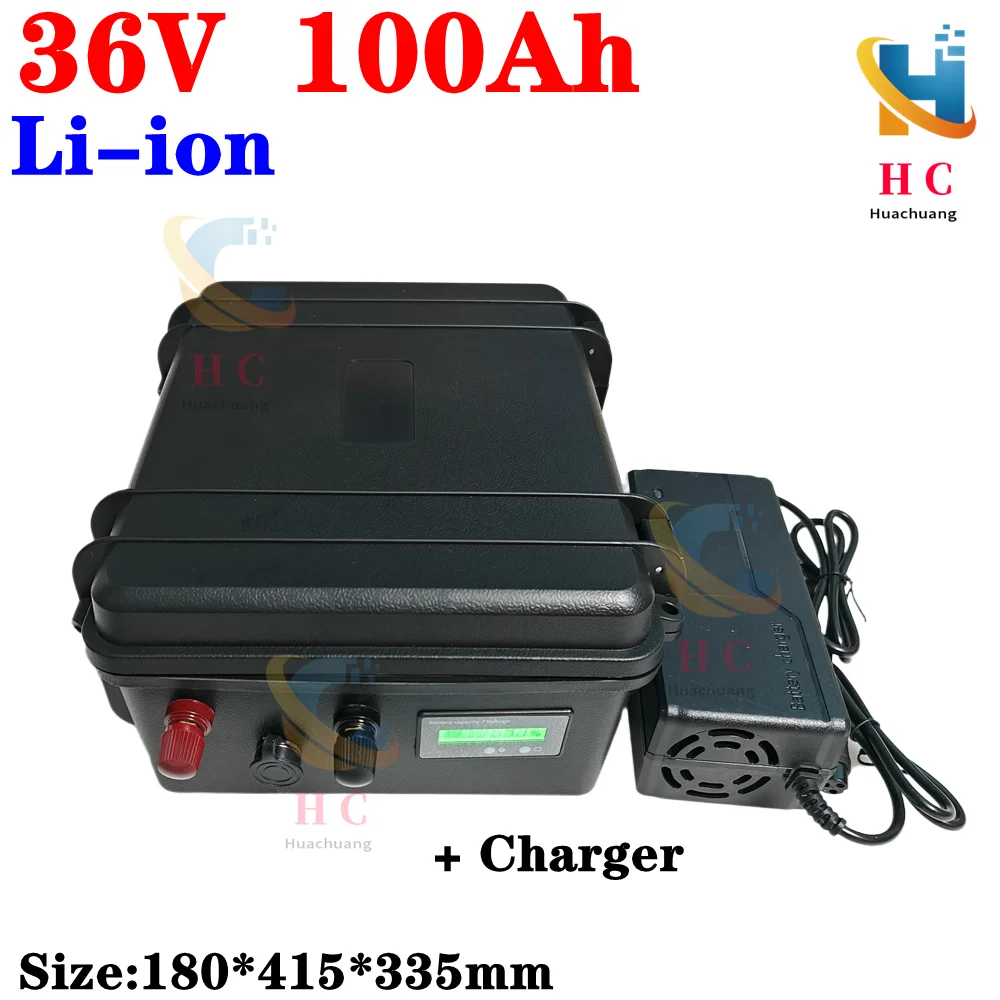 

waterproof 36v 100ah lithium ion with100A BMS li ion for 3500W 2000w tricycle scooter bike Solar energy EV +10A charger