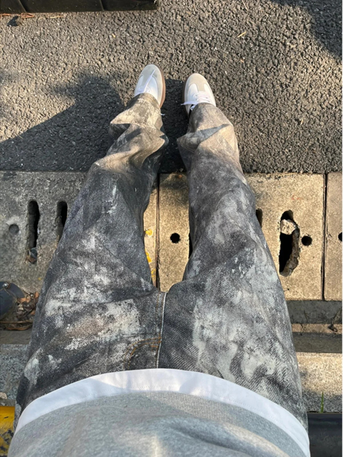 

American Sle Men's Camouflage Splatter Denim Jeans Spring Autumn Straight Leg CleanFit Waed out Trousers Youth Trend