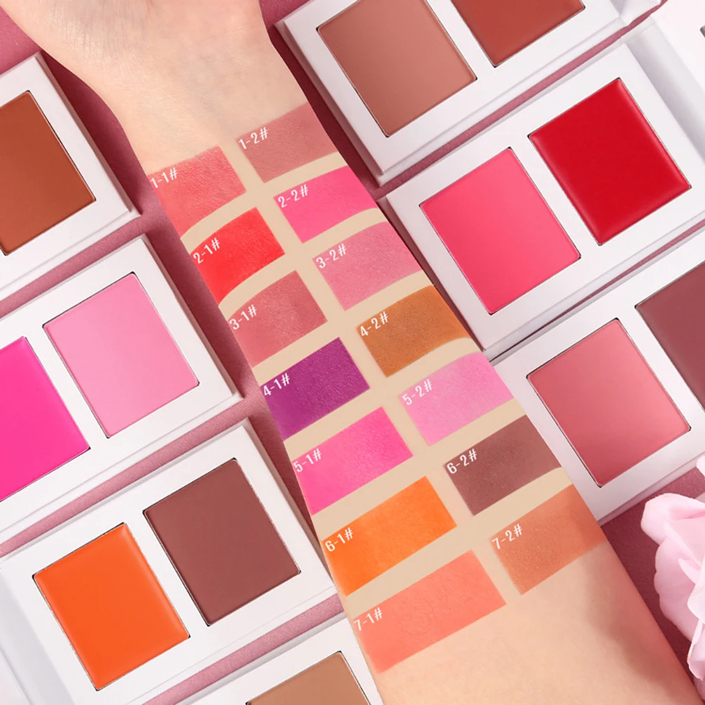 7-Farben-Private-Label-Rouge-Creme, individuelles Logo, Rouge Rouge, zweifarbiges cremiges Puder, All-in-One, natürliches Pigment, wasserfestes Make-up