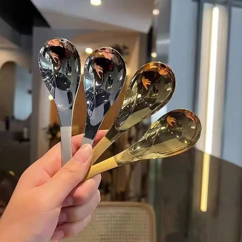 

Stainless Steel Soup Spoons Home Kitchen Ladle Capacity Gold Silver Mirror Polished Flatware For Coffee Tableware