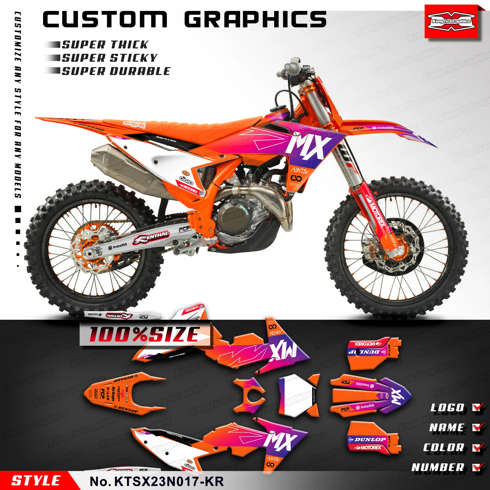 

KUNGFU GRAPHICS Custom Wrap Sticker Kit for KTM SX SXF 2023 2024 2025 Modified, KTSX23N017-KR