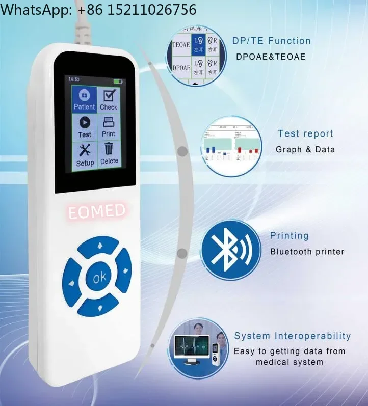 Apparecchiatrice per test dell'udito Schermo per l'udito OAE portatile, uso ospedaliero e clinico audiometro interacustico diagnostico AD-11TD