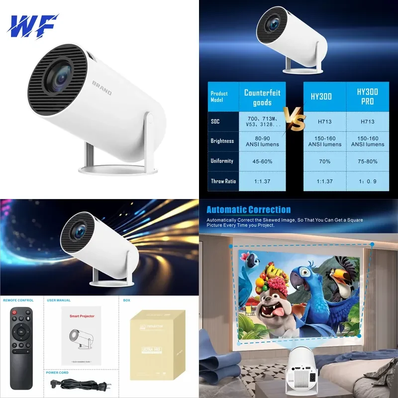 Para Celular Tv Bi Led Video Beam Projector Android Holografico 3D Hy300 Mini Astronauta Portatil Proyector 4K