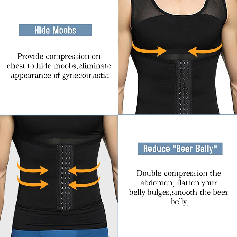 Mens Body Shaper Compression Vest Abdomen Shapewear Slimming Sheath Tummy Control Corset Waist Trainer Tank Tops with Buckle