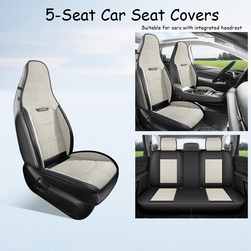 Linen material all-5-seat car seat cushion, universal style, suitable for models with front one-piece head seats