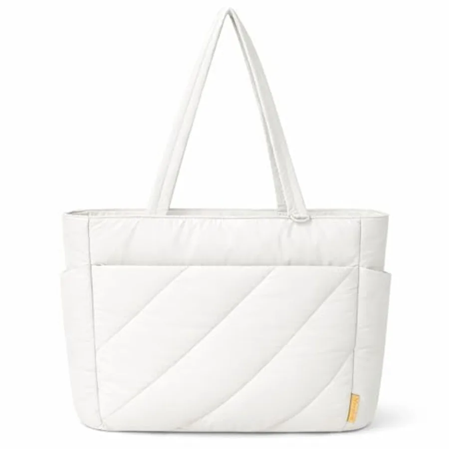 

Puffer Tote Bag for Women, Lightweight Quilted Puffy Shoulder Bag, Large Work Travel Tote for Gym, School