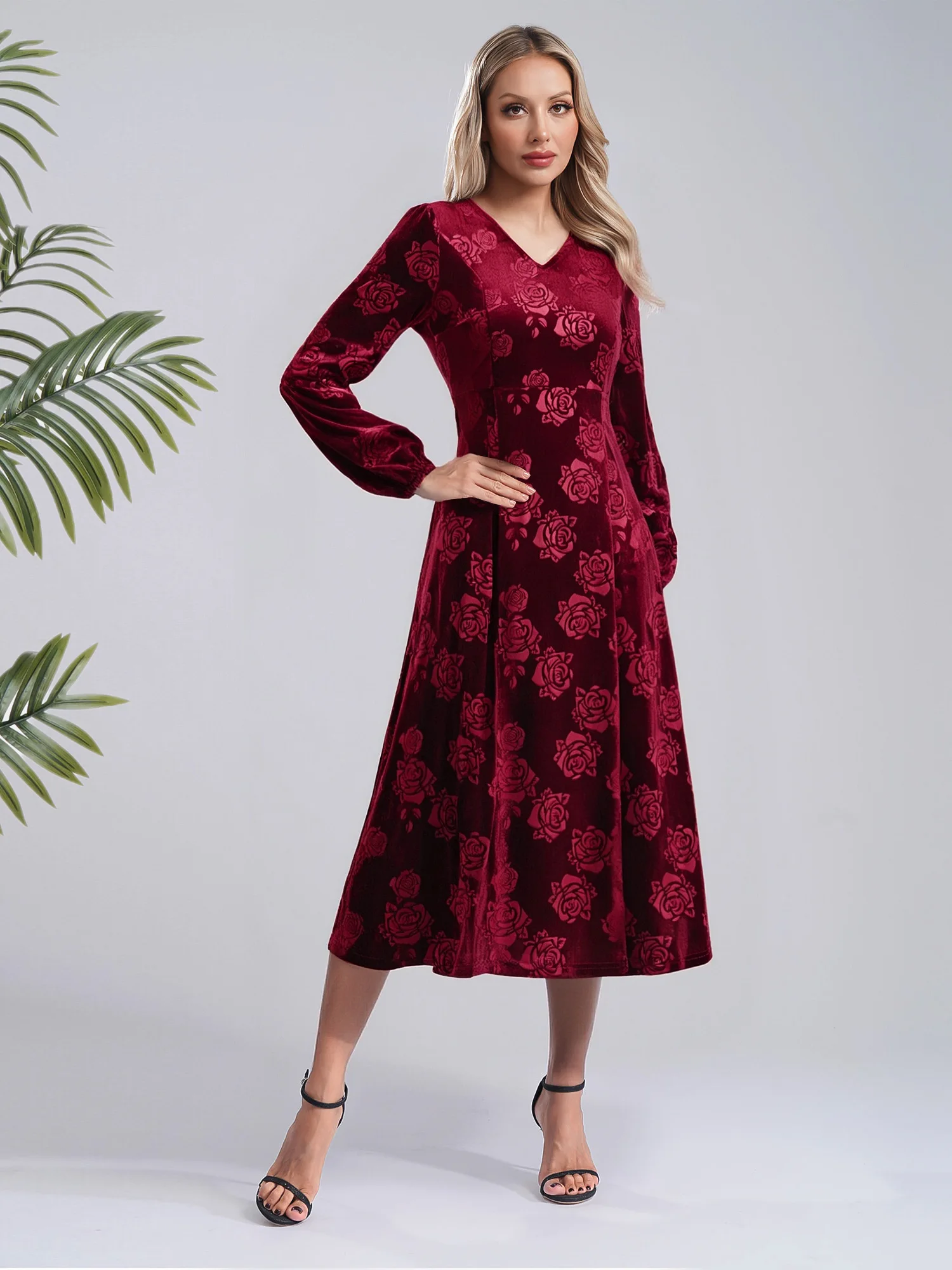 Women Flapper Dress Velvet Long Sleeve Wedding Guest Dress Vintage 1920s Cocktails Gown Festival Event Acquard Mother Dress