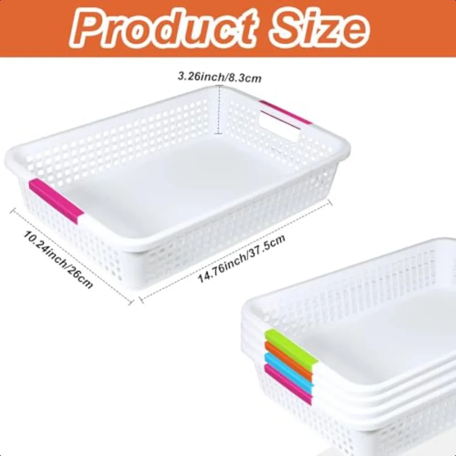 8 упаковок корзин для хранения в классе размером 15 x 10 x 3 дюйма, большие пластиковые лотки для классной бумаги с ручкой, размер буквы, бумажная корзина для игрушек формата А4