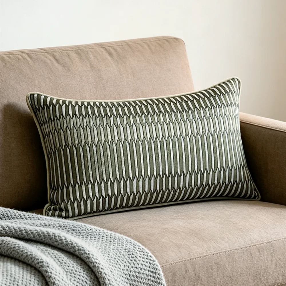Modern Fashion Home Decorative Sofa Pillow Jacquard Woven Geometric Brown Cushion Cover Lumbar Support 1 Piece Pack