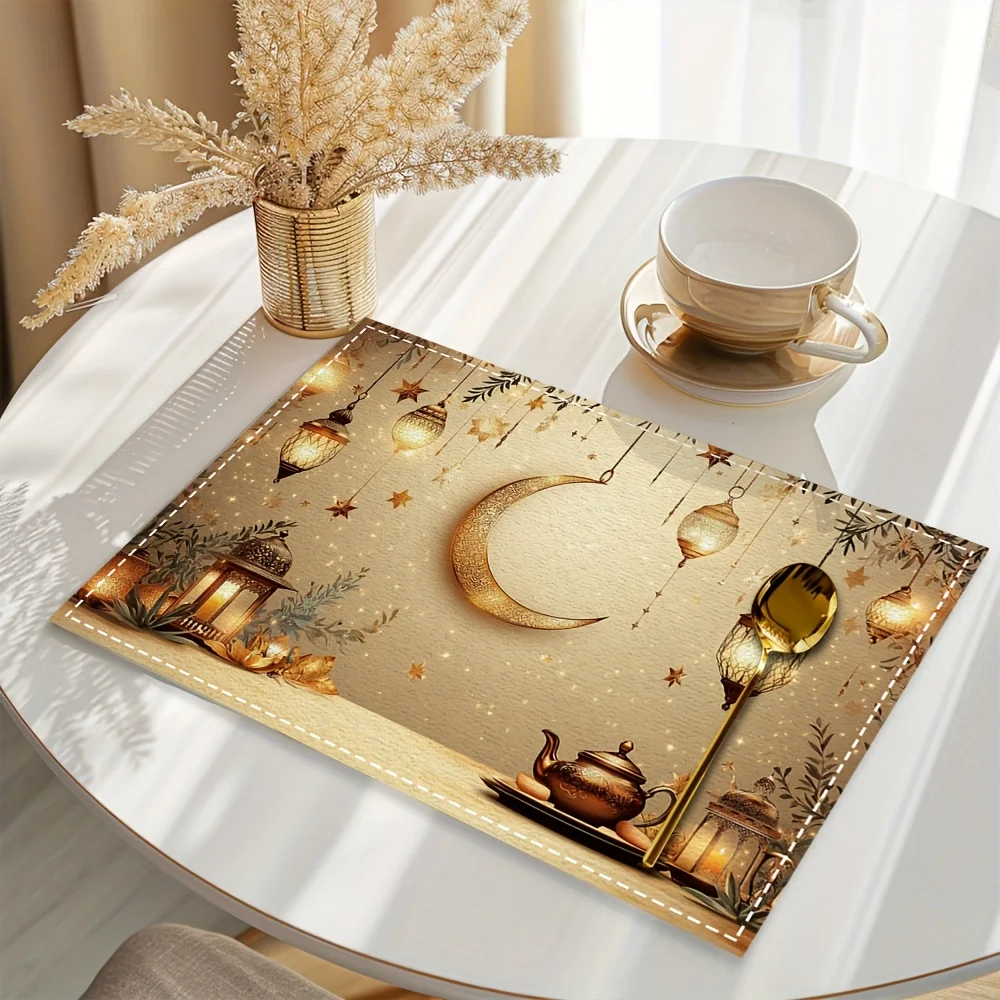 2pc Ramadan Decoration Linen Dining Table Mats Alphabet Kitchen Placemat 30X40cm Coasters Pads Bowl Cup Mat