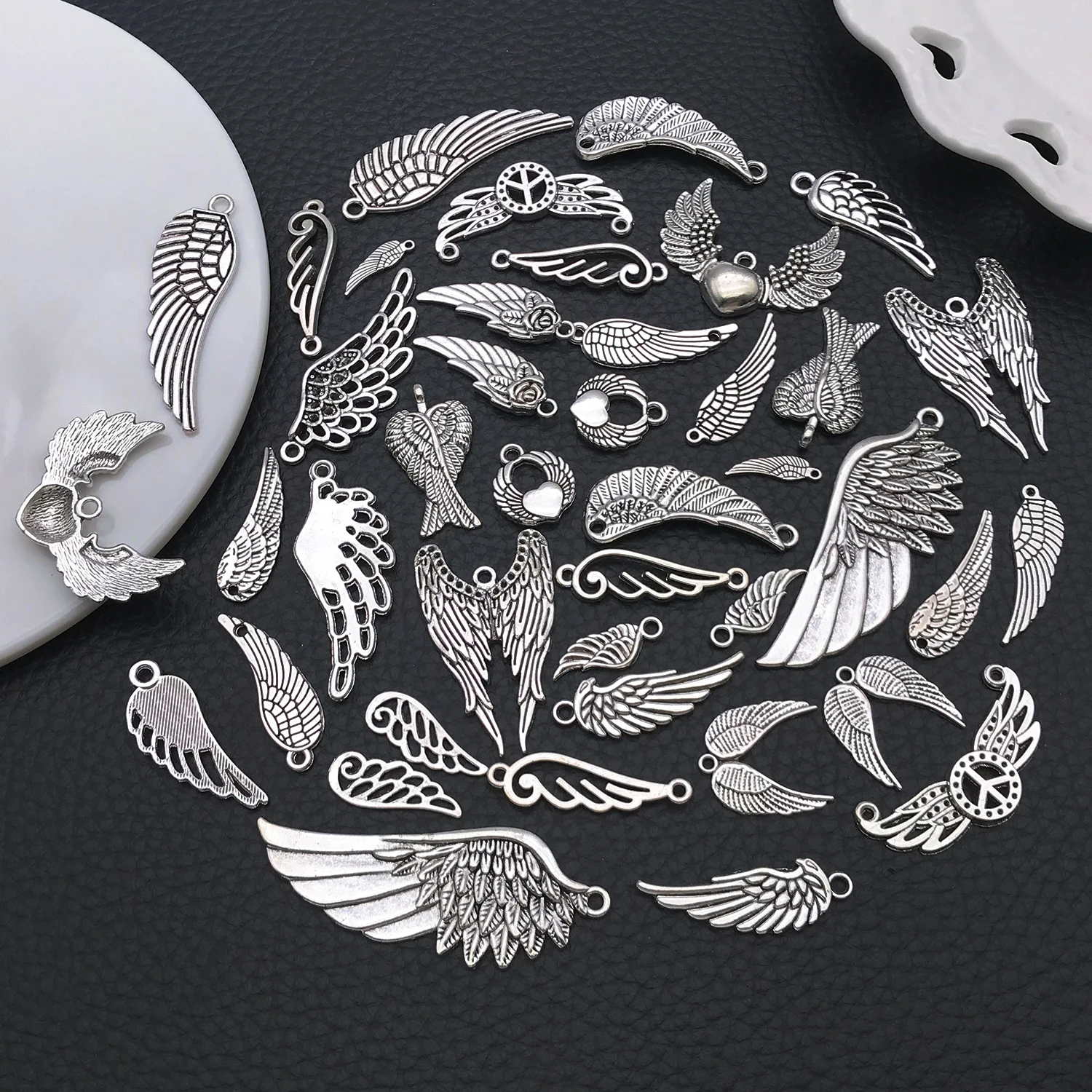Angel Wing Charms, New 22/42 Pcs Mixed Antique Silvery Vintage Feather Wing Pendants For DIY Necklaces Earrings Jewelry Making view 4
