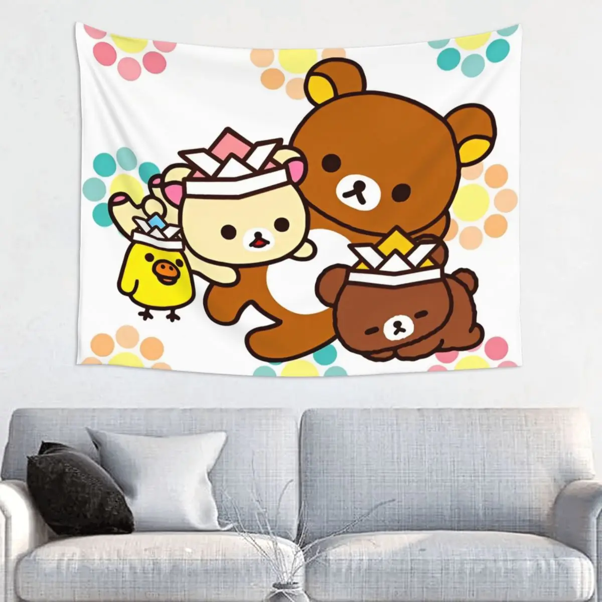 Rilakkum Kawaii Tapestry Wall Hanging Print Polyester Wall Tapestry Cartoon Fantasy Wall Blanket Wall Decor Wall Cloth