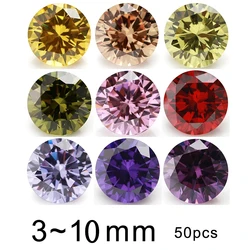 50pcs 3-10mm Color Cubic Zirconia Round Shape 5A CZ Stone Zircon Yellow ,Pink,Garnet Red,Black, Purple,Olive