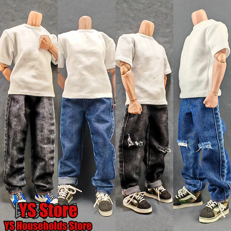 In Stock 1/6 Scale Trendy Boy Action Figure Jeans Clothes Accessory Water Washed Ripped Hole Pants For 12