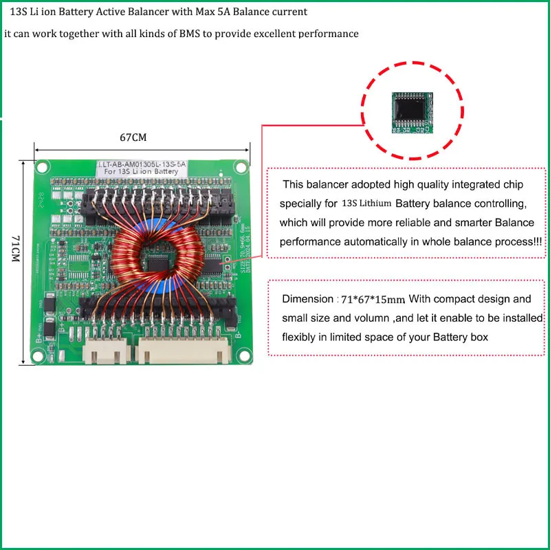 13S active Balancer for 48V Li ion Battery Equalizer with Max 5A Balance current with high quality performance