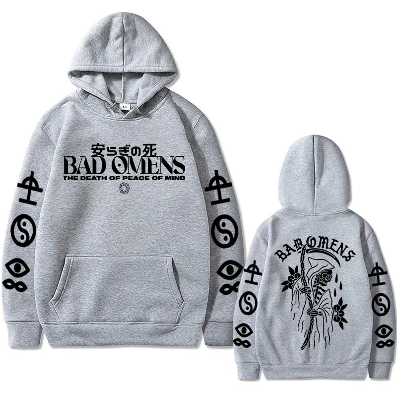 Men's Bad Omens Band Tour American Music Print Hoodie, The Death of Peace of Mind, Skeleton Graphic Hoodies, Masculino Rock Gothic Sweatshirts