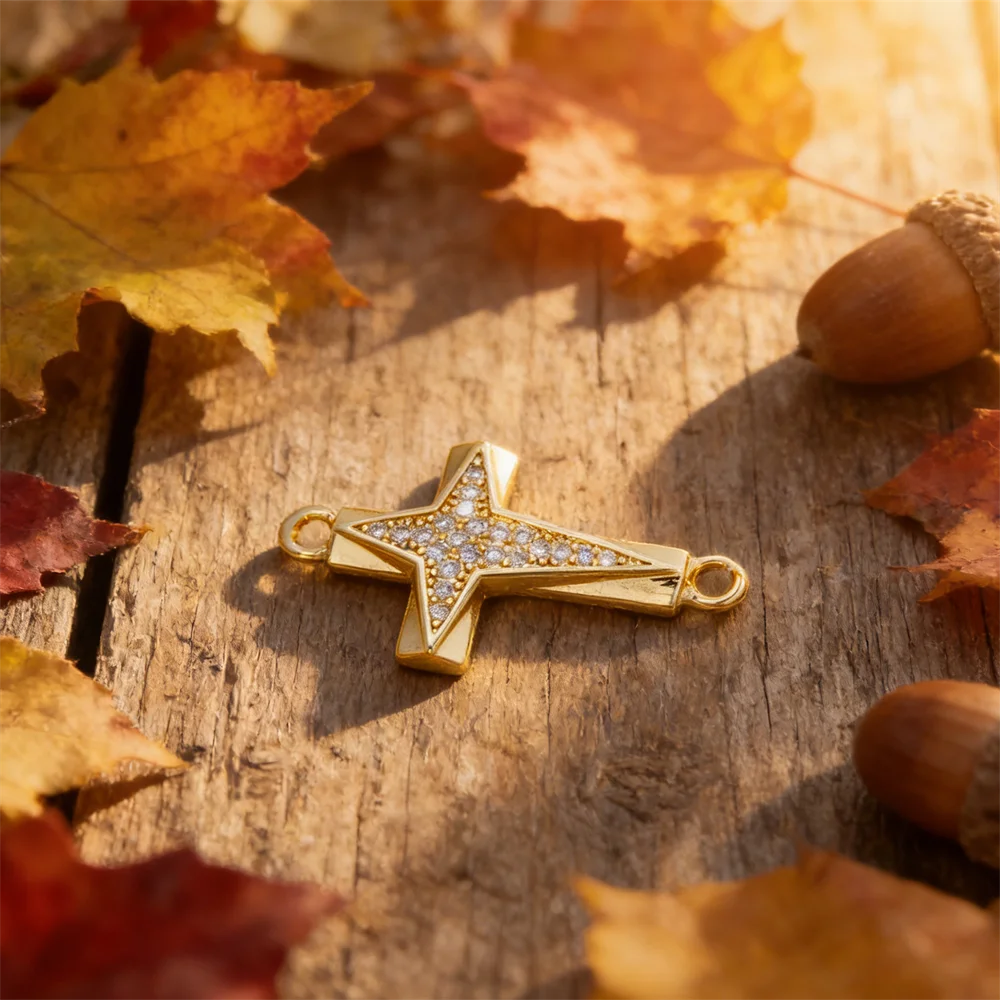 1Pc Link Connectors Brass Cubic Zirconia Cross Charms for Diy Jewelry Necklace Bracelet Making Hollow Accessories for Men Women