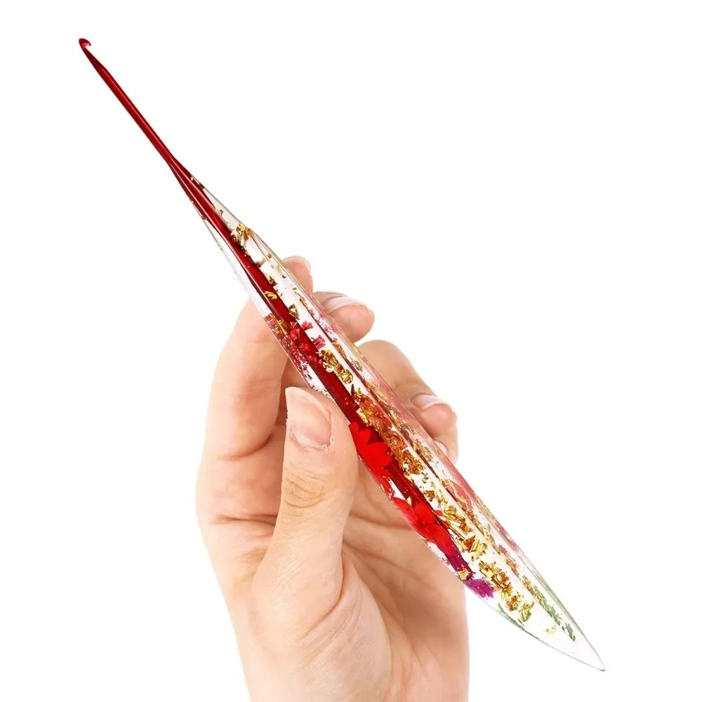 Floral Resin Grips Crochet Hook Non-Slip 2.0-6.0mm Weave Needle Knitting Tools Yarn Knitting DIY Weaving Tools Sweater Making