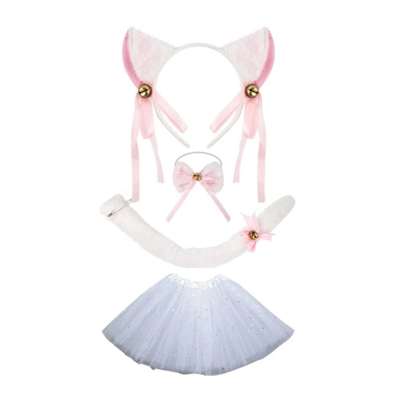 Y5GC Cats Costume Ears Headbands Tail Tutu Bowtie Halloween Animal Cosplay Props