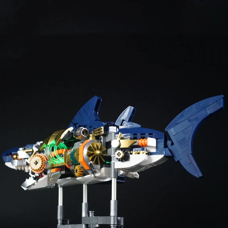 Mecha Shark Building Blocks Cyberpunk Mechanical Animal Model Marine Life Figure Children's Assembly Toy Birthday Gift